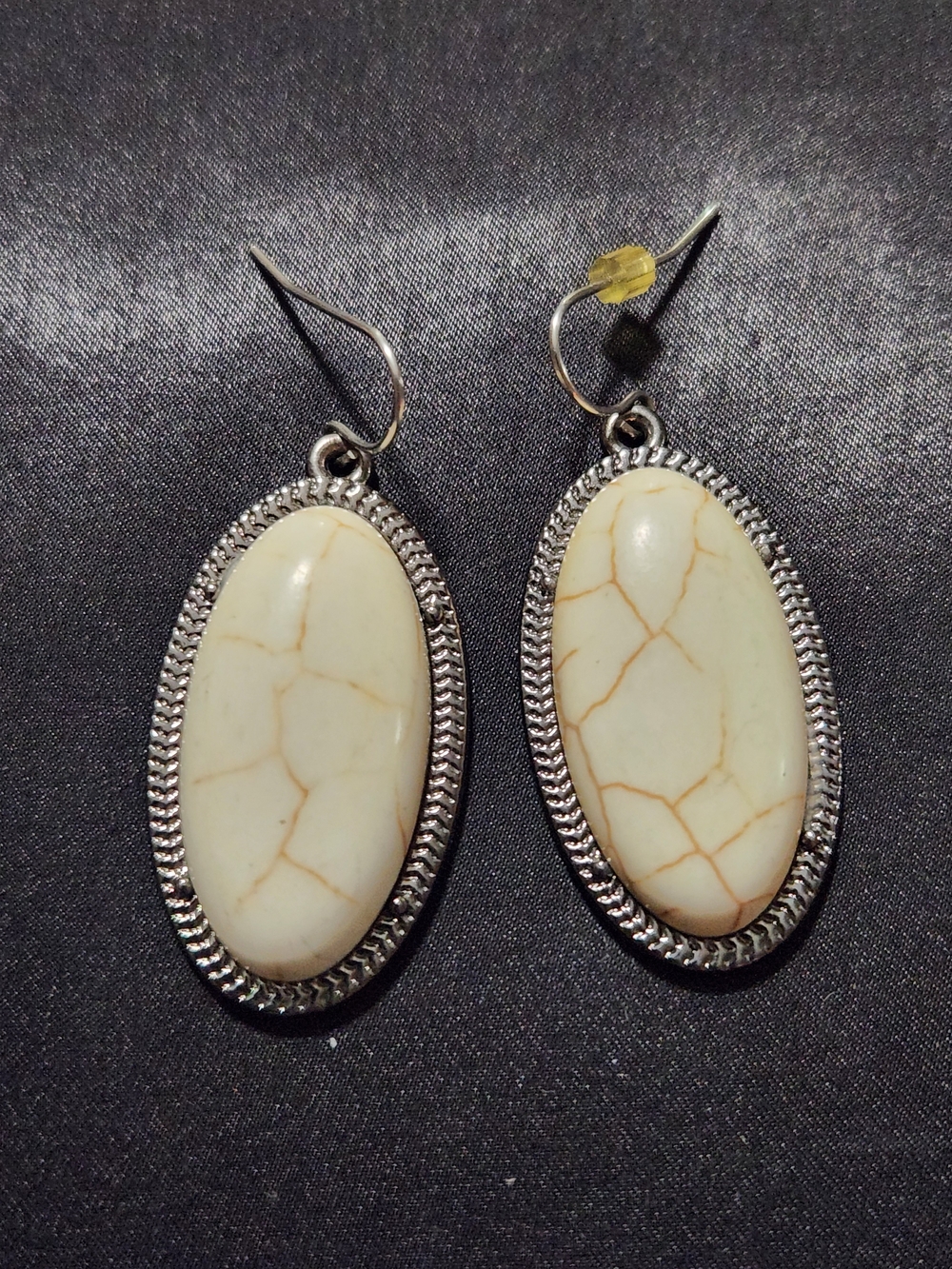 Cream Marble Oval Stone Drop Earrings - Women's Jewelry
